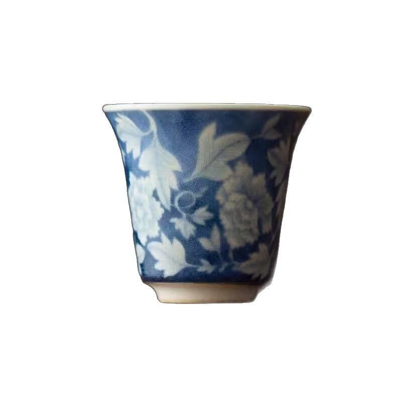 Soda Glaze Antique Yuan Blue And White Tea Cup Kung Fu Tea Set Tea Cup Household Single Coarse Pottery Incense Cup Drinking Tea Cup