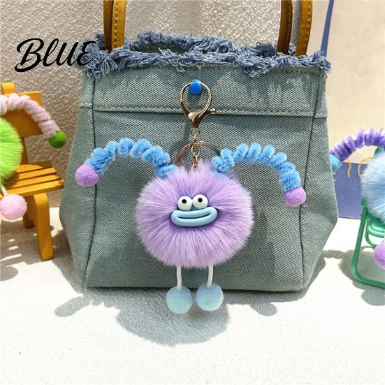 Fluffy Bag Pendants Sausage Mouth Creature Plush Keychain Cartoon Fuzzy Ball Keyring Pendant Women Key Rings Decorative Keychain for Handbags Purses