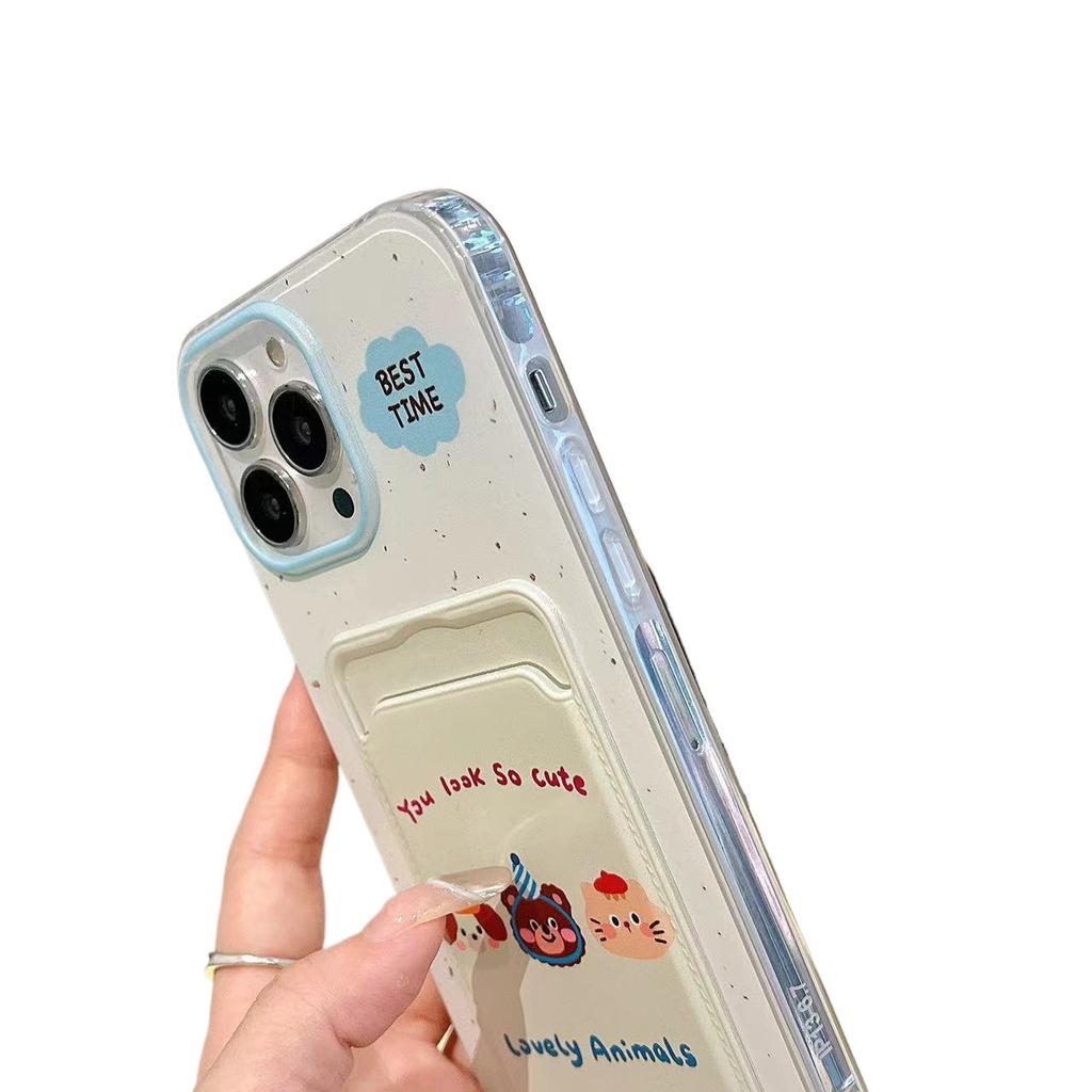 Three Animal Lanyard In English Apple 16promax15 Phone Case  Iphone14 Protective Case  Creative Cartoon