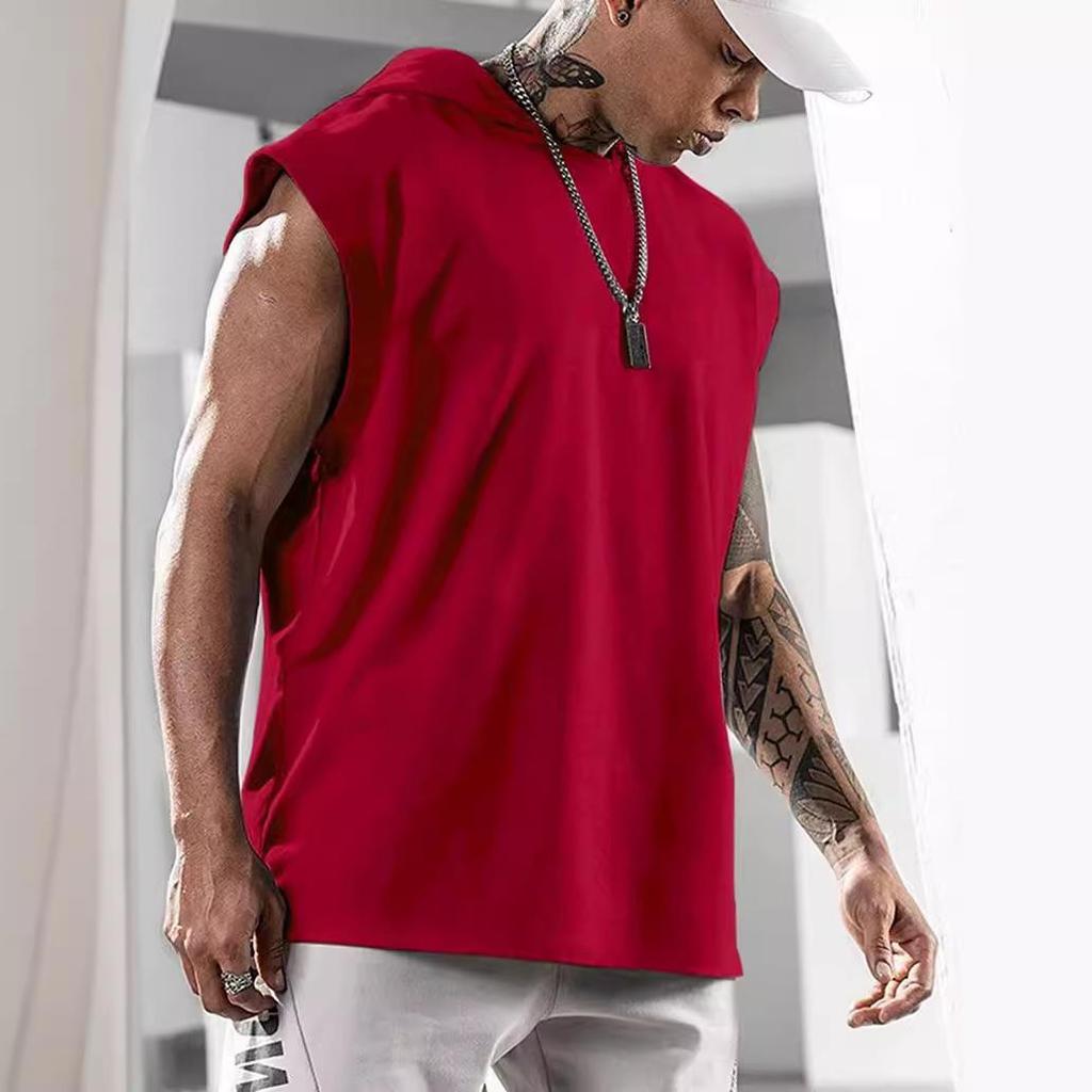 Men's Fitness Pullover Sports Casual Tank Top Sleeveless Hooded Vest Loose Top