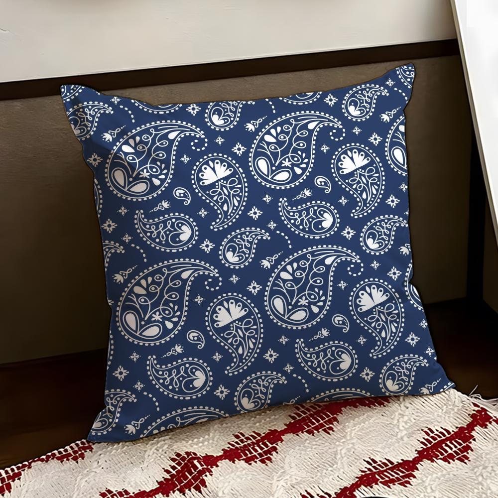 Paisley Bandana Pattern Cushion Cover Reversible Soft Durable Pillow Cover Home  Car MultiScene Use for Daily Comfort