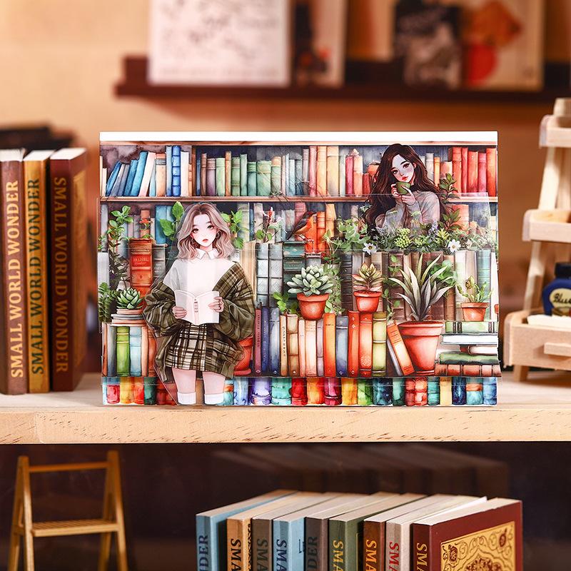 1roll Reading Scene-Building Themed Tape Stickers, Book & Bookshelf Designs for Hand Account Decoration & DIY Crafts