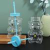 500ml Glass Cup with Straw Reusable Bear Bottle Food Grade Borosilicate Glass Heat Resistant Microwave Safe Drinking Bottle