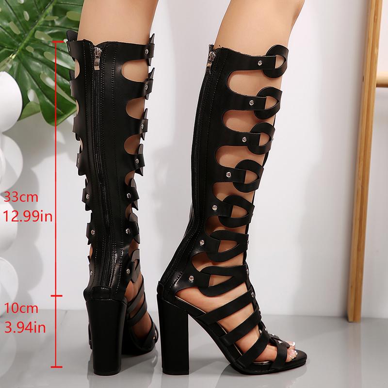 

Ladies Round Toe Fish Mouth Hollow Back Zipper Anti-Slip Wear-Resistant Super High Heel Roman Shoes Summer New Women s Sandals 36 чорний