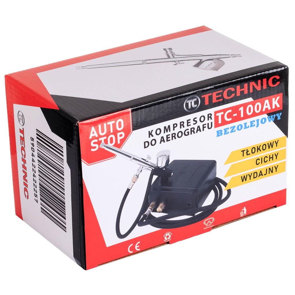 Kompresor Do Aerografu Zestaw Aerograf 0,3Mm Wąż Auto Stop Cichy