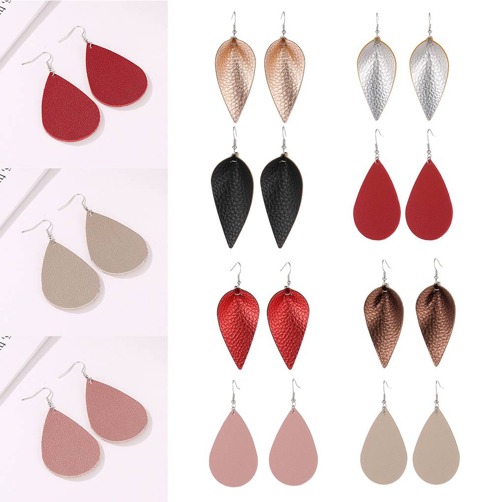 1 Pair Simple Water Drop Pendant Earrings Girl PU Leather Night Party Ear Studs Fashion Jewelry