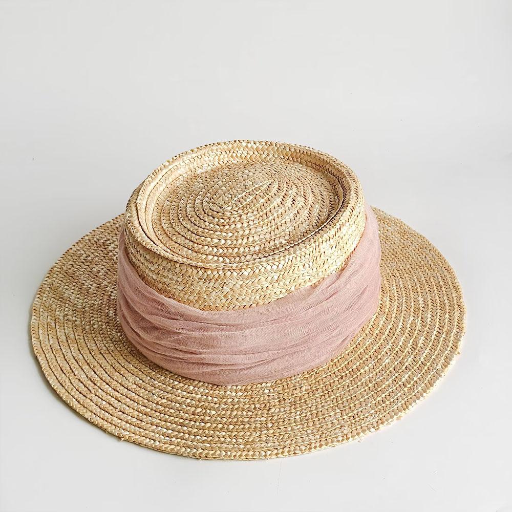Women Raffia hat French style Summer Straw Sun Hat Women Wide Brim Beach Cap Breathable Hollow Holiday Panama hat Leather Bow