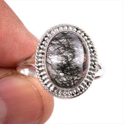 Natural Black Rutile Gemstone 925 Solid Sterling Silver Jewelry Ring S.10 B6b59