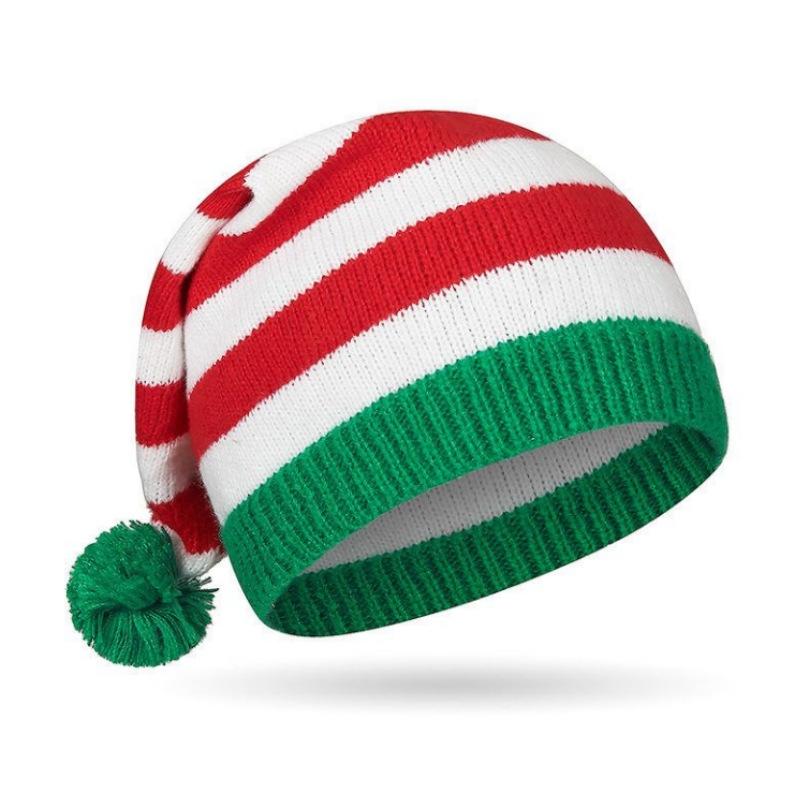 Kids Striped Knitted Beanies Soft Warm Winter Pompom Caps Christmas Party Santa Hats Knitting Hat For Girls Boys