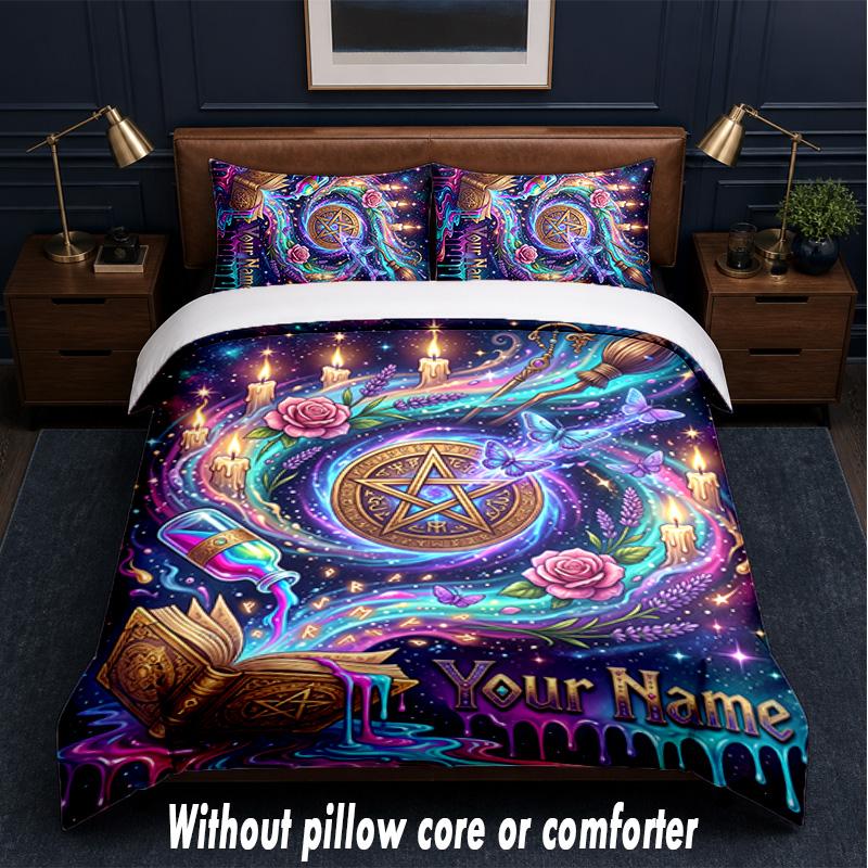 Witchcraft Theme Custom Text Or Name 3Pcs Bedding Set,1 Flat Sheet & 2 Pillowcases Personalized Home Bedding