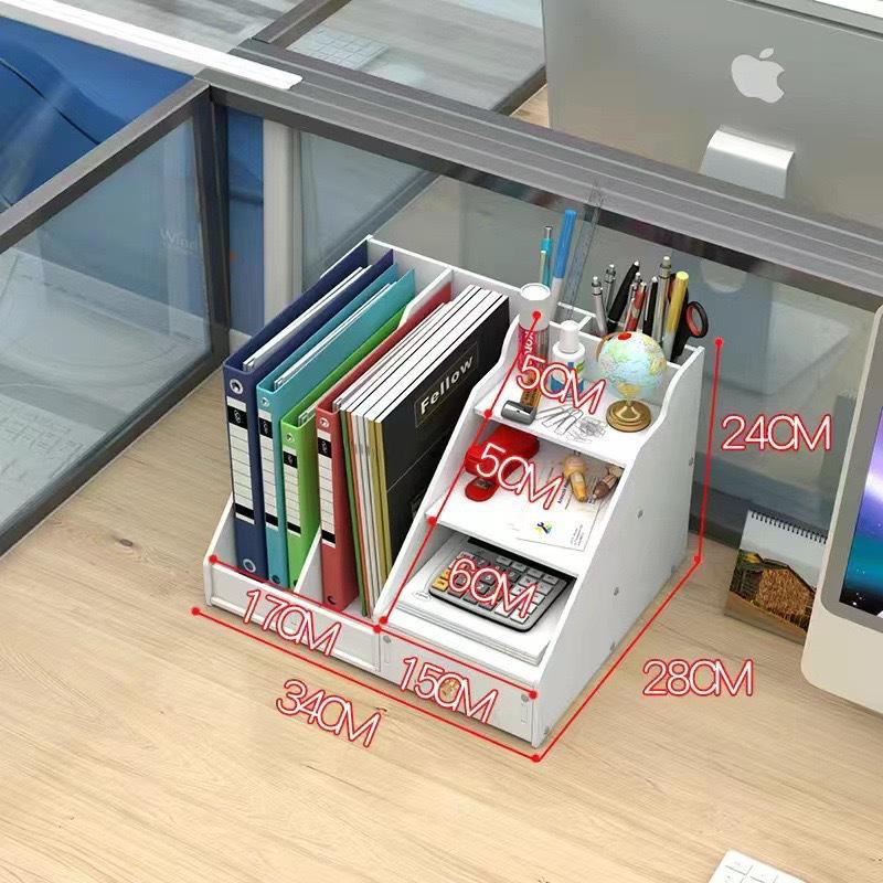 Desktop A4 File & Storage Rack – 4-Link Plastic Bookshelf for Office Supplies