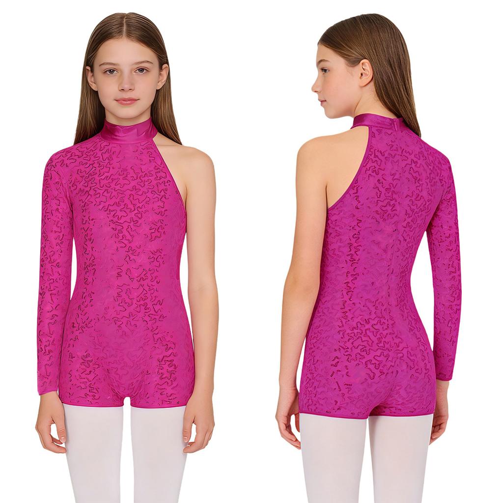 Kinder Mädchen Single Lange Ärmel Glänzende Pailletten Tanz Gymnastik Kurzen Overall Bühne Leistung Kleidung