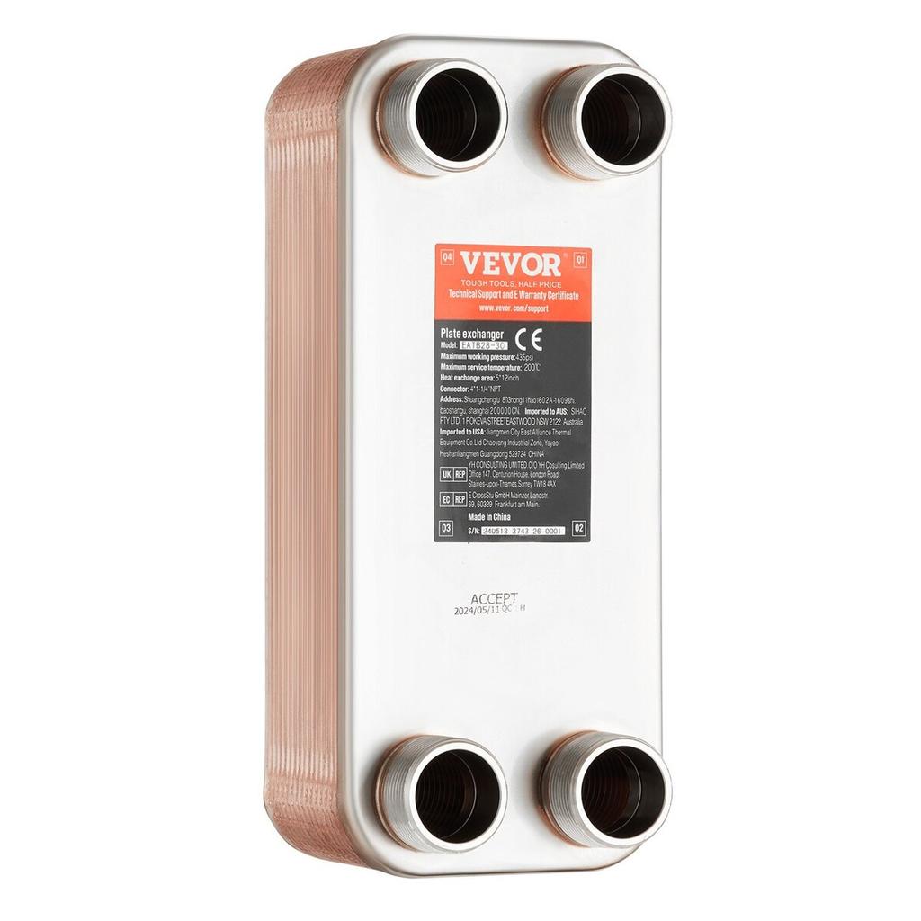 30 Plate Heat Exchanger 4*1-1/4" MNPT Ports 5"x 12" Brazed 316L St. Steel