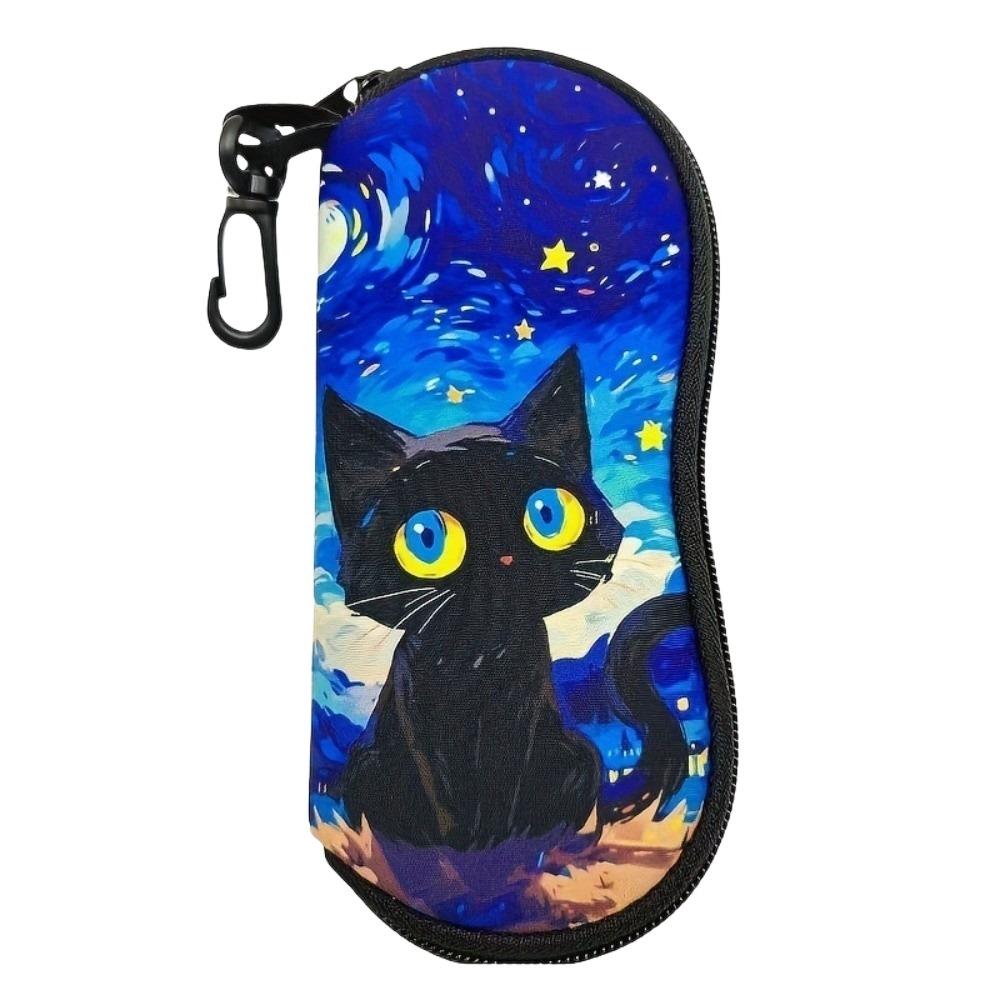Creative Hanging Eyeglass Case Soft Leather Sunglasses Storage Bag Cute Print with Clip Reading Glass Pouch for Kids Women Men