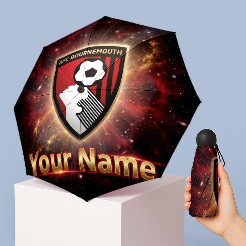 Bournemouth Football Manual Five Fold 8 Rib Umbrella Support Custom Text, Lightweight Travel Umbrella