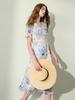 2026 Summer French Floral Mid-Length Blue Skirt - Romantic & Fashionable