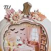 Wooden Halloween Night Light Ghost Pumpkin Plaque, 2D Flat Tabletop Sign, Table Decor Spooky Bathing Reading Ornament for Home Office Mantel