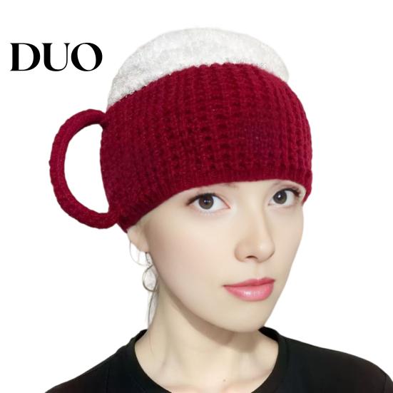 Cappello Costume Divertente per Uomini e Donne, Cappello a Forma di Boccale di Birra Divertente, Scaldamuscoli a Maglia Novità Versatili per Adulti con Manici, Guanti Invernali Caldi per Adulti,
