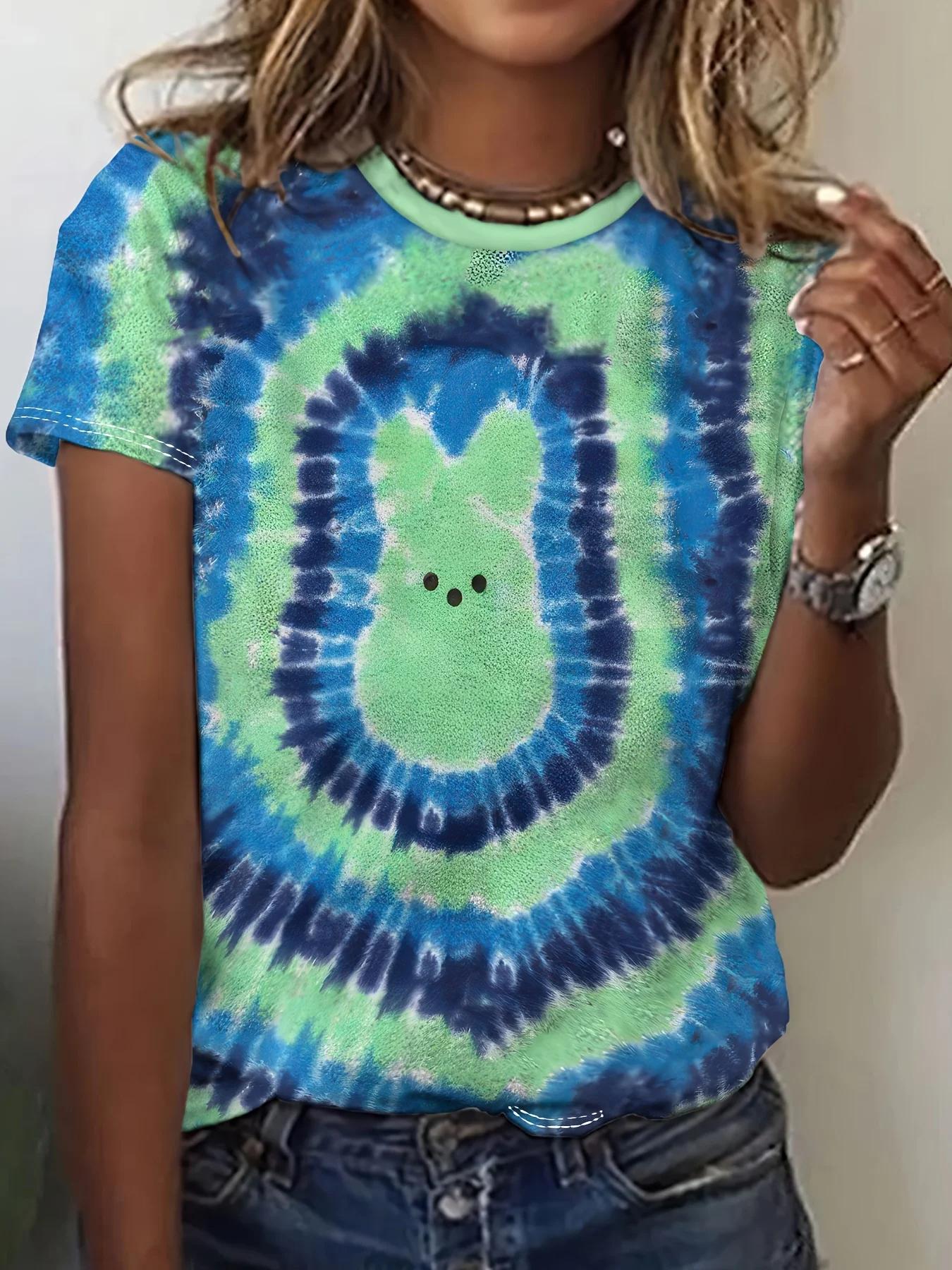 

Летняя женская модная футболка с цветным принтом и круглым вырезом, футболки, женская повседневная одежда с коротким рукавом, женская роскошная уличная одежда 3XL