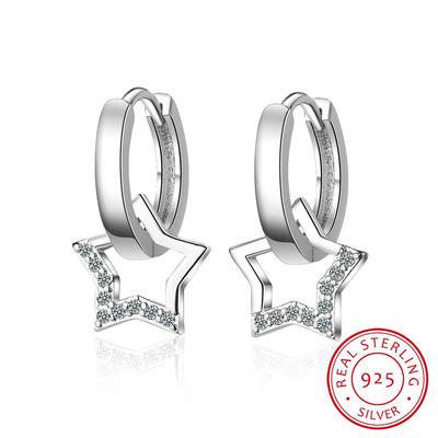 Aros de plata de ley 925 auténtica con forma de estrella hueca para mujer, joyería de plata de ley, pequeños pendientes criollos Boucle D'Oreille