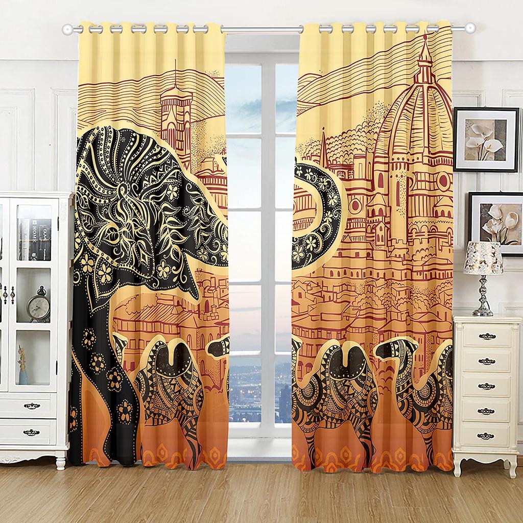 Kenya Nature Three African Woman Kitchen Curtains for Living Room Bedroom Decoration Curtains Drapes