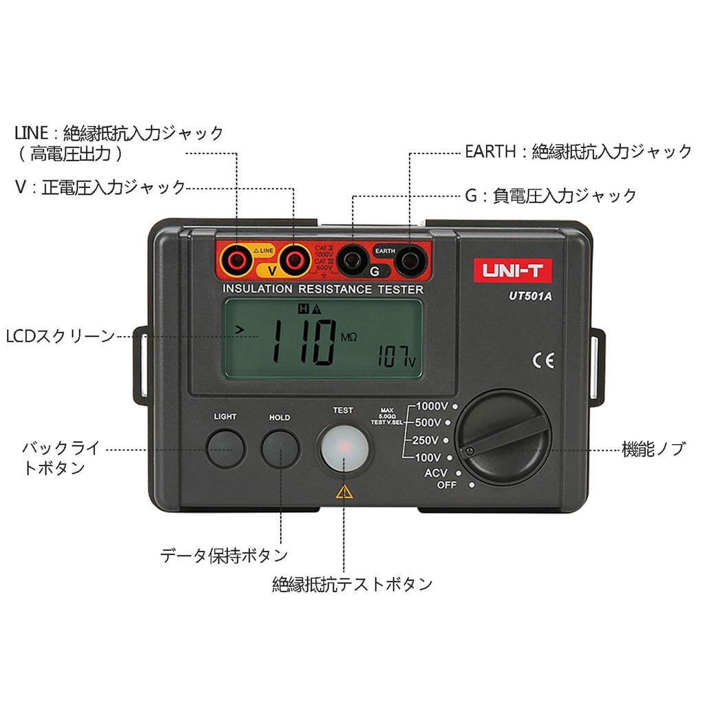 UNI-T Insulation Resistance Meter, Digital Megger, Insulation Tester with LCD Backlight, 100V/250V/500V/1000V, UT501A