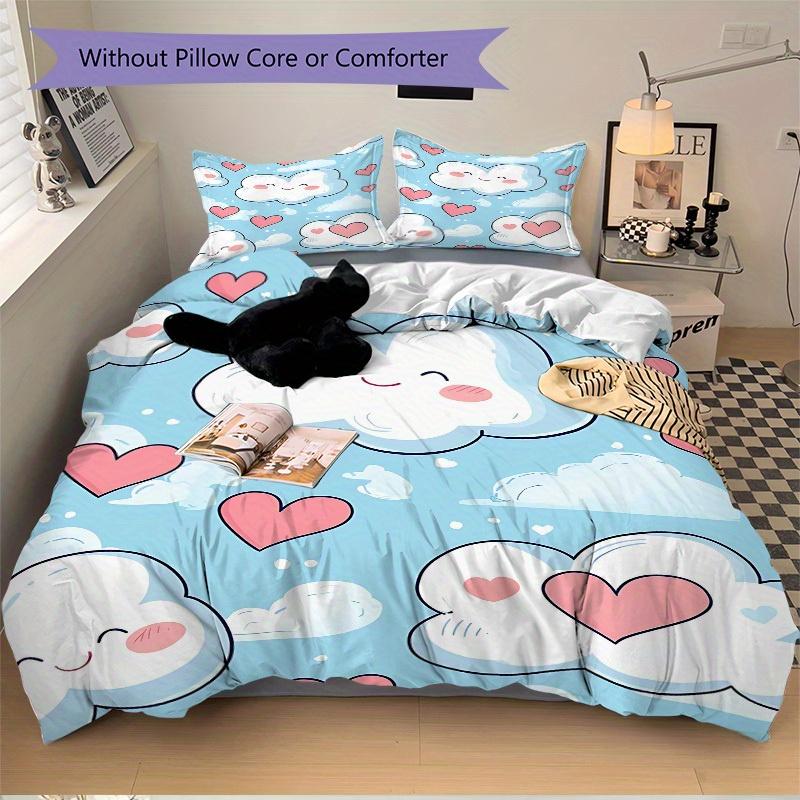 3pcs Clouds, Hearts Bedding Set, Ideal for Home Use, Suitable for Bedroom Decor (1*Duvet Cover + 1/2*Pillowcases, No Core) Yy250821217