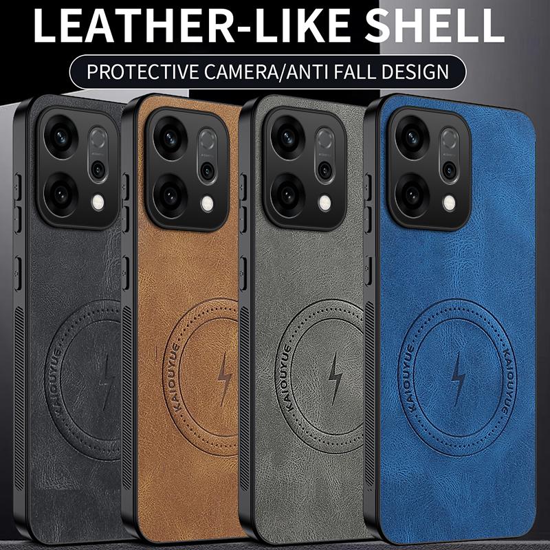 Magnetic Case For Oppo Reno 14 Pro Reno14 F 14 FS 5G MagSafe Napa-textured PU Silicone Leather Back Cover Shockproof Bumper