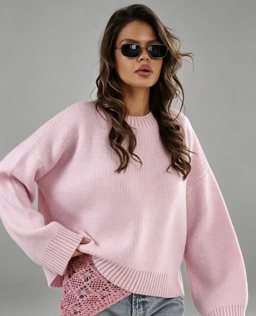 Foreign Trade Hot-selling Round Neck Solid Color Simple Temperament Versatile Loose Short Sweater Women's European and American Casual Knitted 