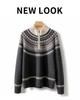 Women's Retro Pure Wool Jacquard Stripe Sweater Jacket with Zipper Stand Collar