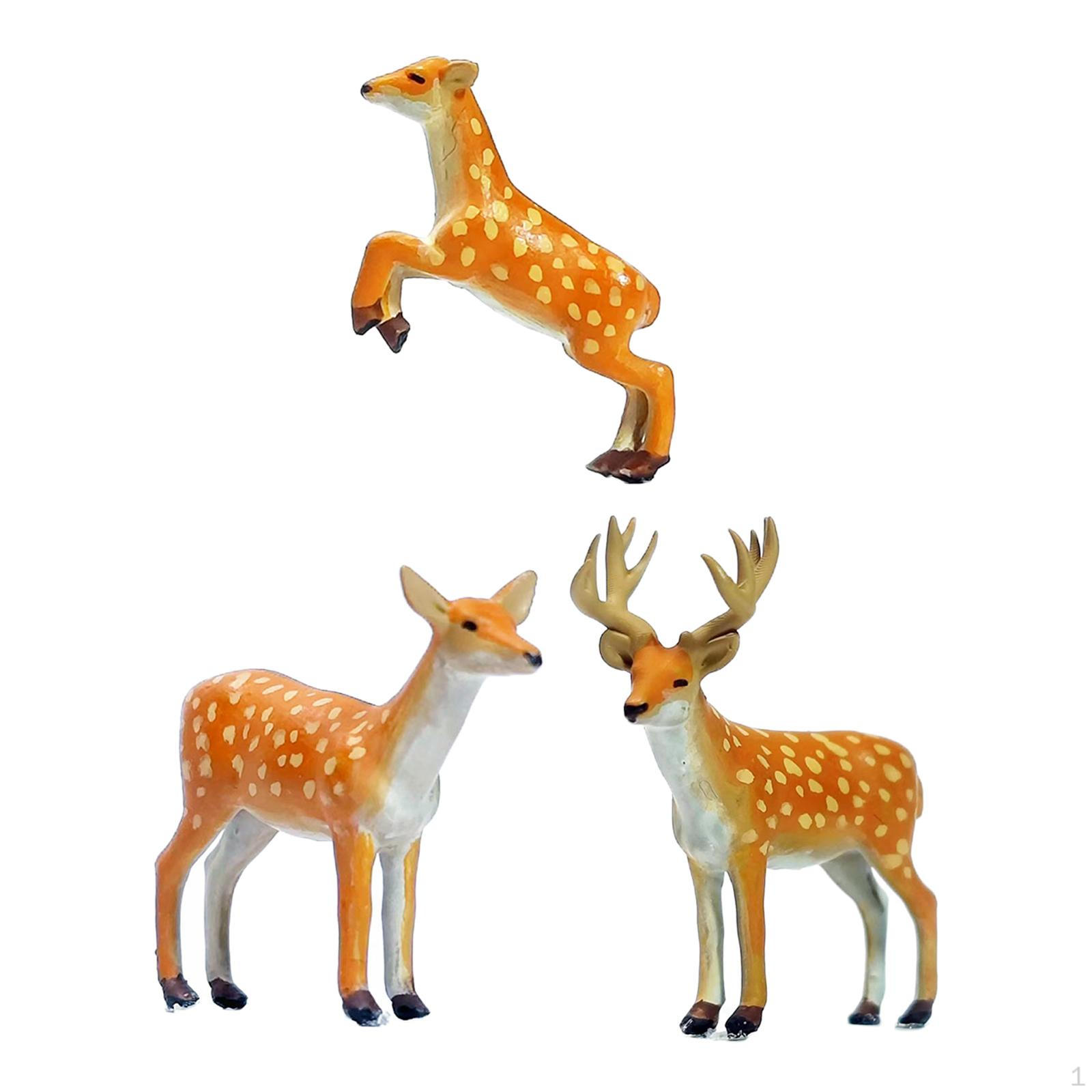

3 Pieces 1/64 Deer Figures Animal Model Realistic Hand Painted Party Supplies small Style A