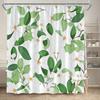 1Pc Modern White And Green Floral Shower Curtain - Polyester Fabric, Machine Washable, With Hooks, Suitable For Bathroom