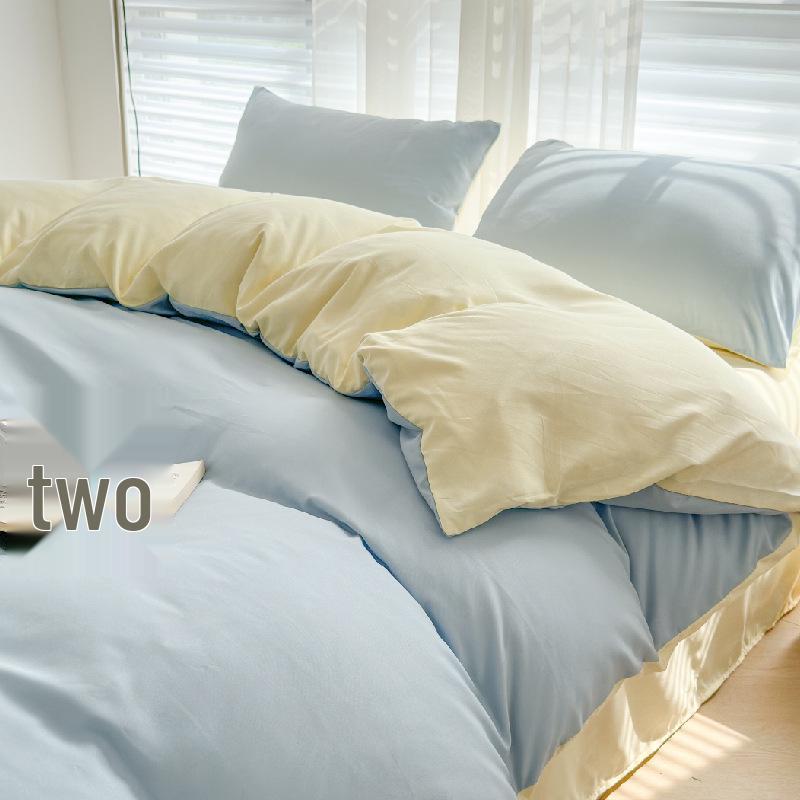Solid Color Sanded Bedding Set: Four-Piece Set with Quilt Cover and Washed Spring Sheets.