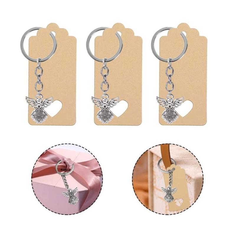 30Pieces Angel Keychain Favor Angel Pendant Keychain Christening Gift Keyring with Thank You Kraft Pendant Bag for Kids