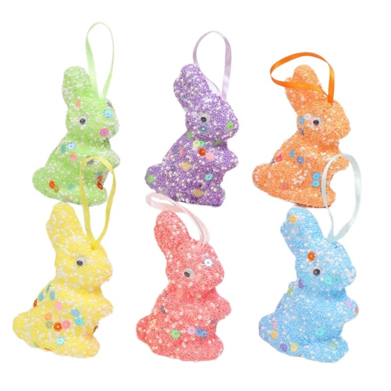 6er-Pack Oster-Themen-Schaumstoff-Hasen zum Aufhängen Funkelnde Pailletten Hasen-Ornament Festival Feiertagsdekoration für Zuhause