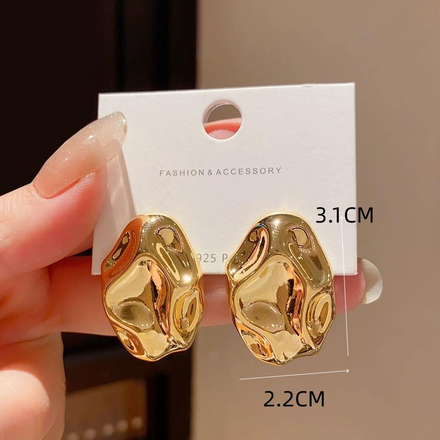 Hyperbole Long Water Droplet Flower Wing Round Wave Square Shell Golden Pendant Earrings for Women CCB Smooth Creative Jewelry