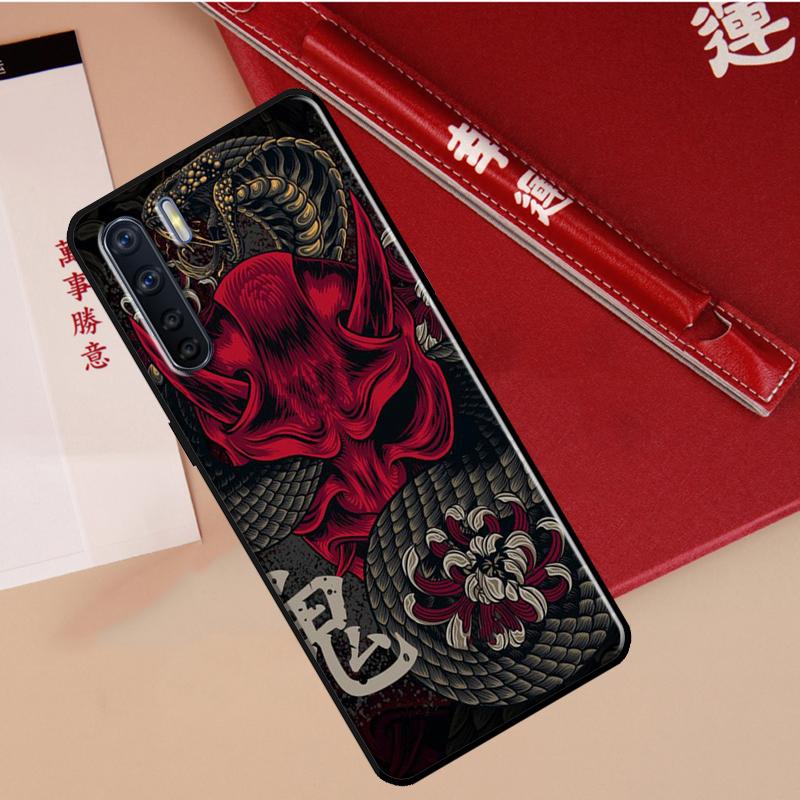 Samurai Oni Mask Case For Oppo A78 A38 A80 A60 A40 A18 A98 A58 A96 A76 A16 A94 A74 A54 A15 A17 A57 A77 A5 Pro