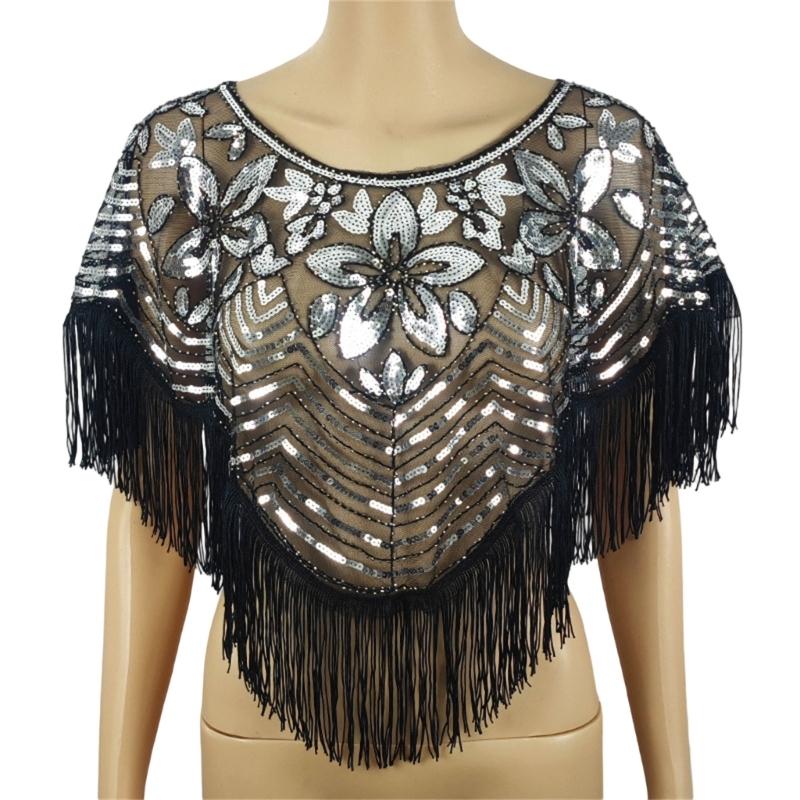Sparkling Sequined Embroidered Shawl Wrap for Evening Gowns and Dresses Comfortable Wear Capes for Women Special Occasion