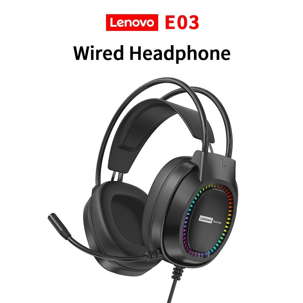 Căști Originale Lenovo E03 cu Fir, cu Lumină RGB, cu Microfon, Mufă USB, Difuzoare Imersive de 50mm, Sunet 7.1 HD, Reducere Zgomot Apel, Căști Gaming Over-Ear