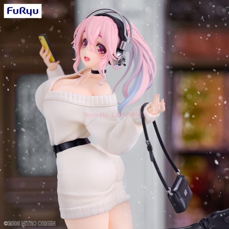 Hot Furyu Trio-Try-It Super Sonico Winter Memories Figure Cute Anime Display Sweater Statue Premium Collectible Models Toy Gifts