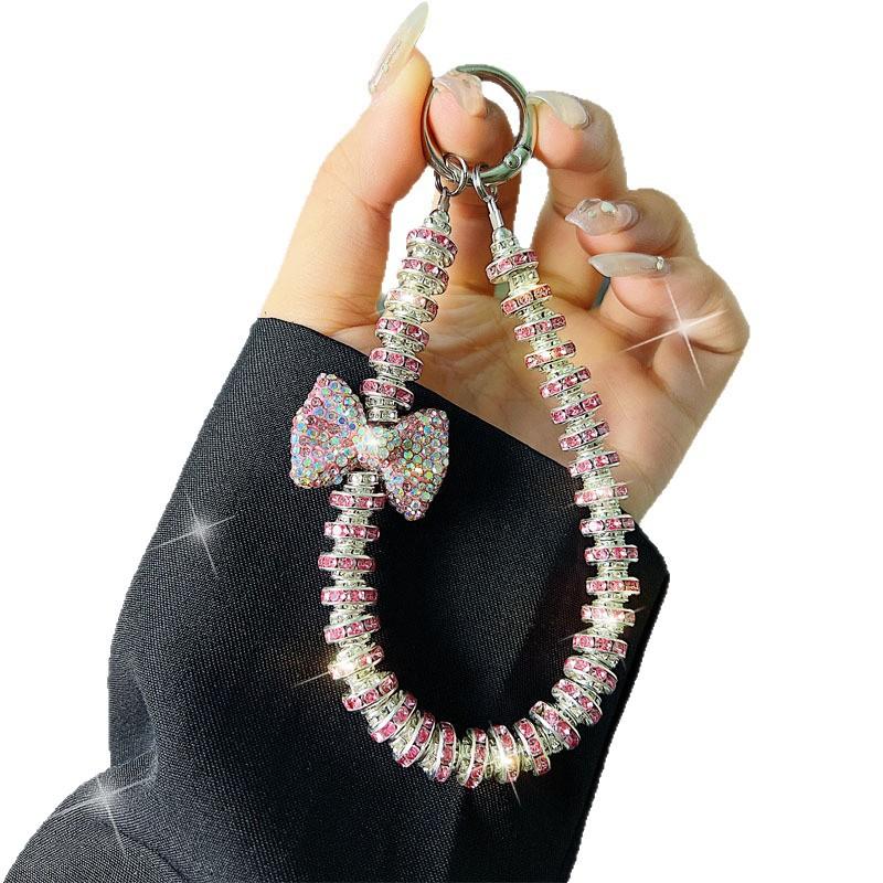 Luxurious High-End Rhinestone Bowknot Phone Chain Clip Rhinestone Ring Handheld Phone Chain Wrist Short Lanyard Pendant