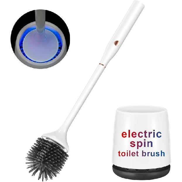 Electric Toilet Brush,Silicone Toilet Brush,Toilet Bowl Brush and Holder Set with Ventilated Holder,Toilet Brush, Floor Standing, Wall Mounted