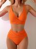 2026 All Season Backless Pleated Bikinis Sexy High Waist V Neck Beach Bikinis for Women Split Swimsuit Bikini 2 Piece Set