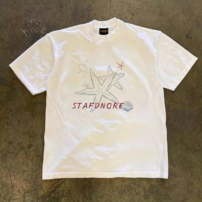 Loose Fit Cotton Tshirt Short Sleeve Retro Style Unisex Summer Fashion Printed Casual Top For Unisex And Unisex