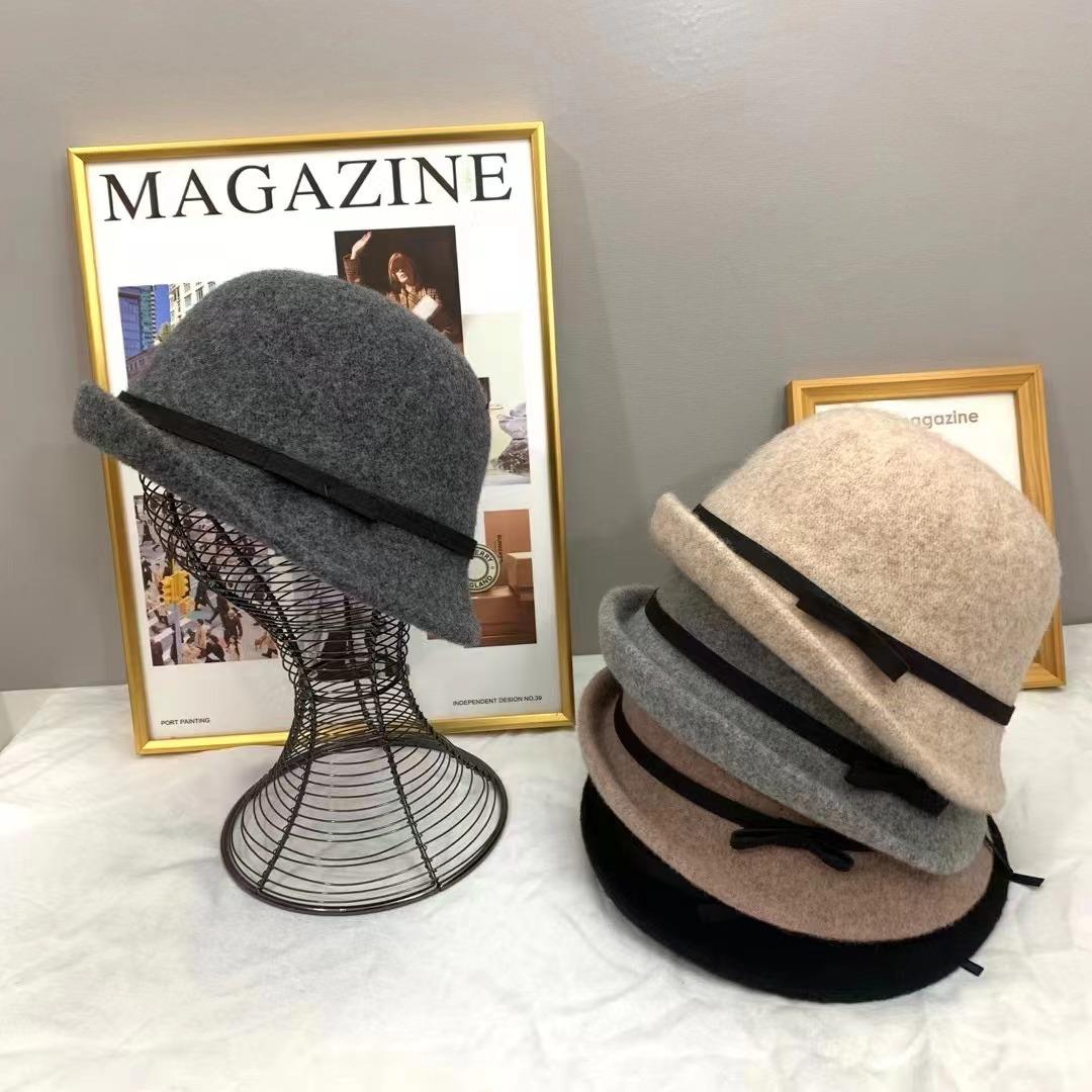 

Crossed edge fisherman s hat children autumn and winter wool British retro top hat versatile basin hat tide Adult average size бежевий