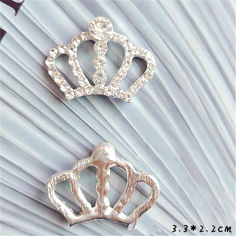 10Pcs 33*22MM Fashion Chic Silver Crystal Crown Buttons For Wedding Invitation Rhinestone Button For Decorate Craft