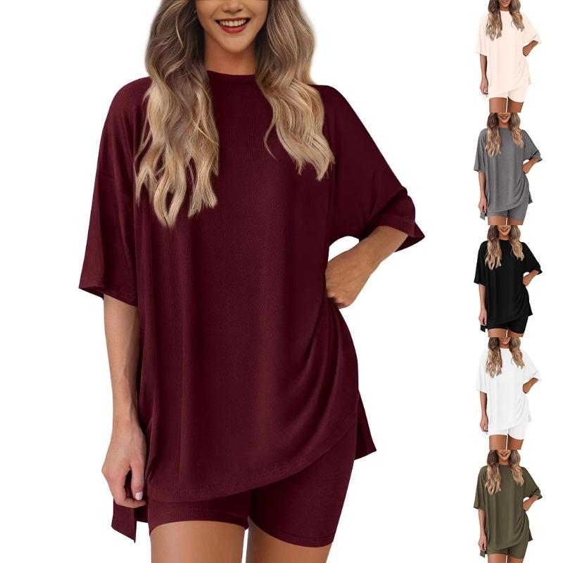 Women's Casual Sports Two-piece Set, Loose And Fashionable Printed Top, Short Sleeved Shorts Set