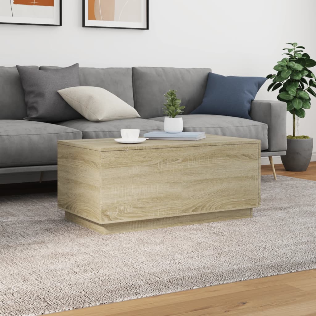  Coffee Table with LED Lighting, Sonoma Oak, 90x50x40 Cm
