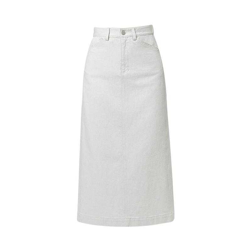 Xin Ge Women s High Waist Slimming Denim Midi Skirt, White-Gray Small
