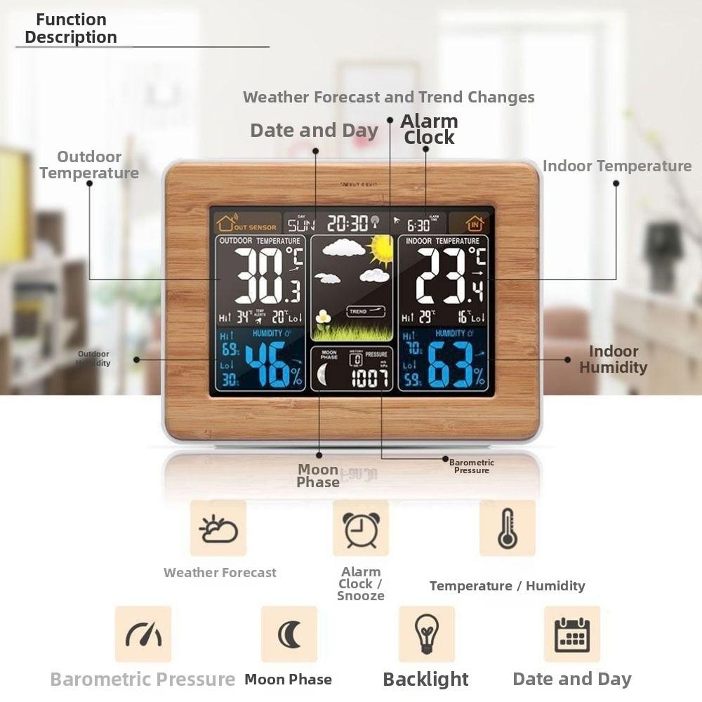 Remote Sensor Digital Thermometer Color Display Weather Forecast Clock  Indoor Outdoor